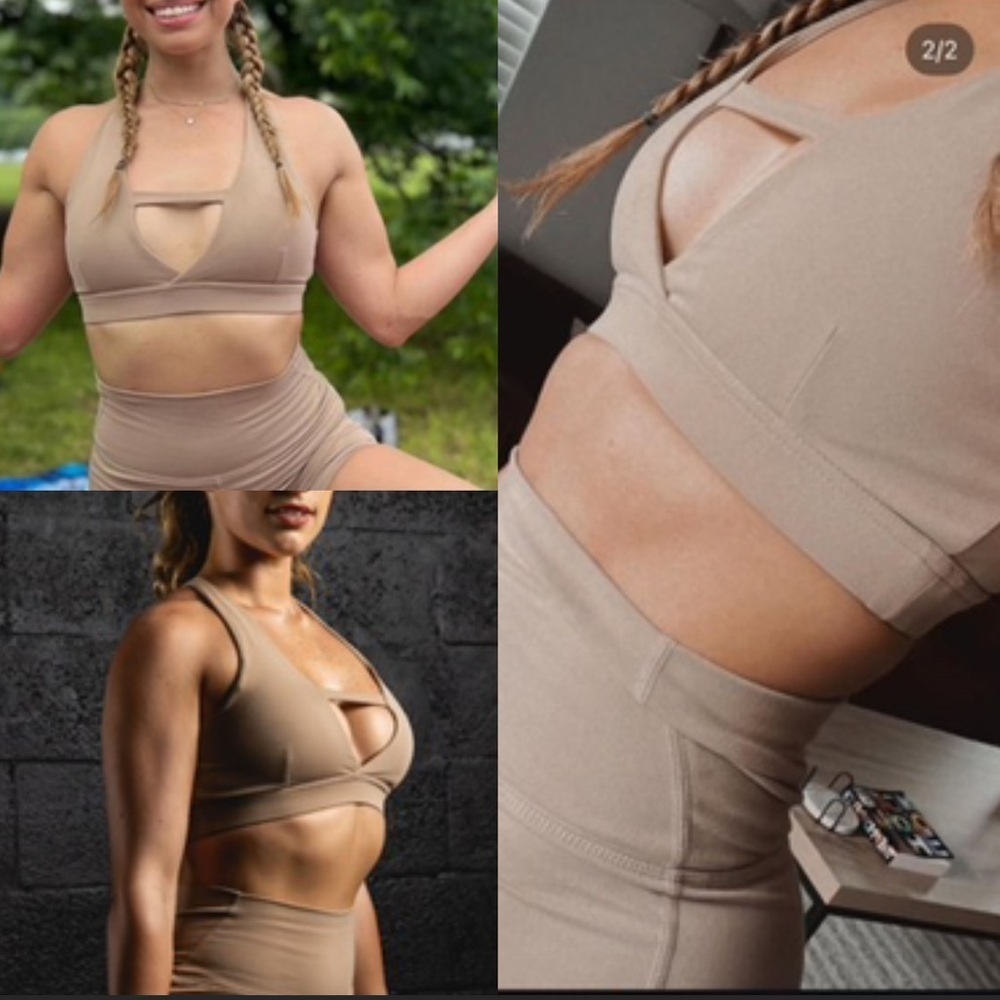 NWT ZENTOA Tan Cutout Sports Bra sizes Medium and XS